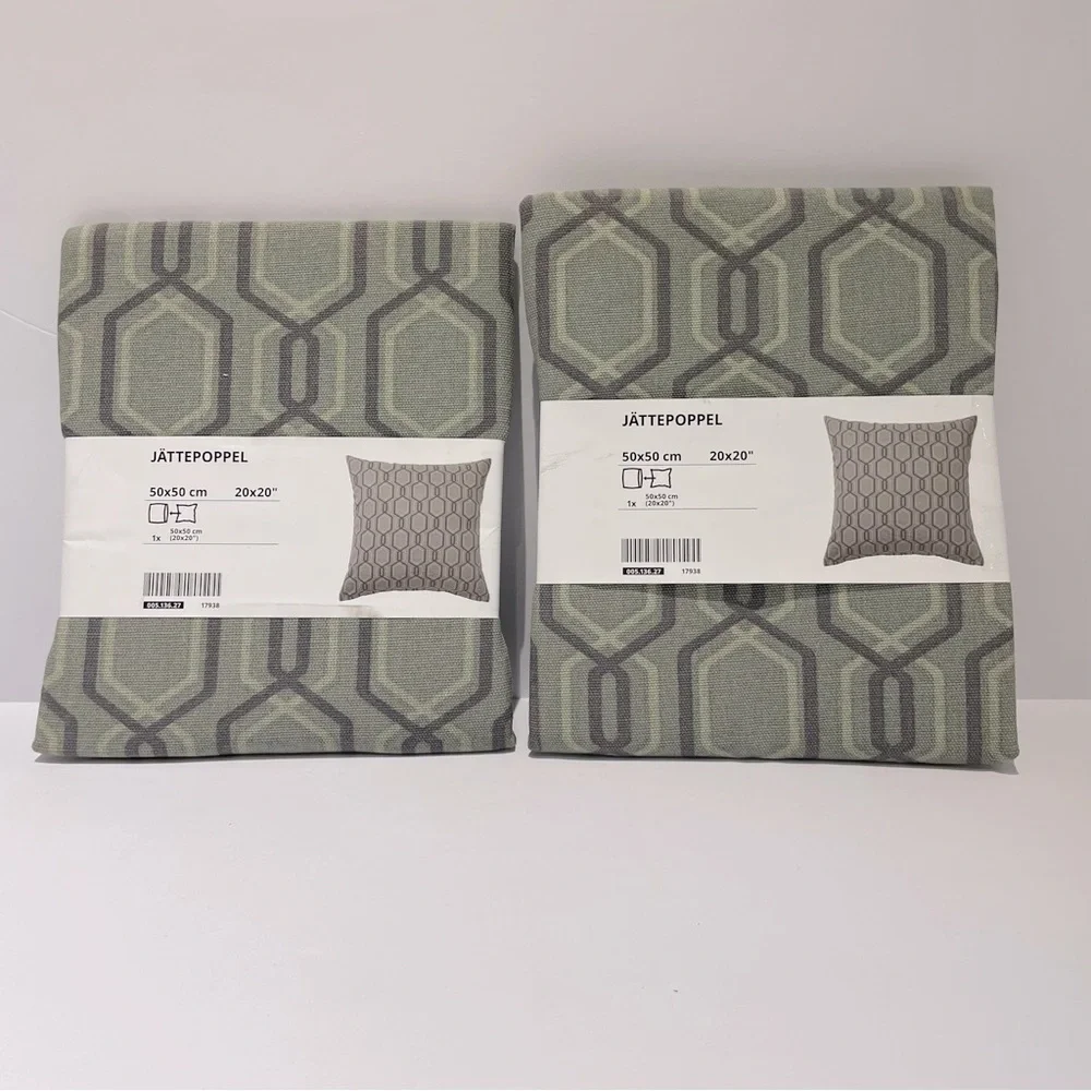 Ikea JATTEPOPPEL (2) Pillow Cushion Covers Cotton 20”x20” Green|Gray | Lot of 2